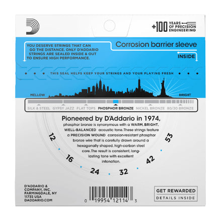 D'Addario EJ16 Phosphor Bronze Light Gauge 12-53 Acoustic Guitar Strings - 2