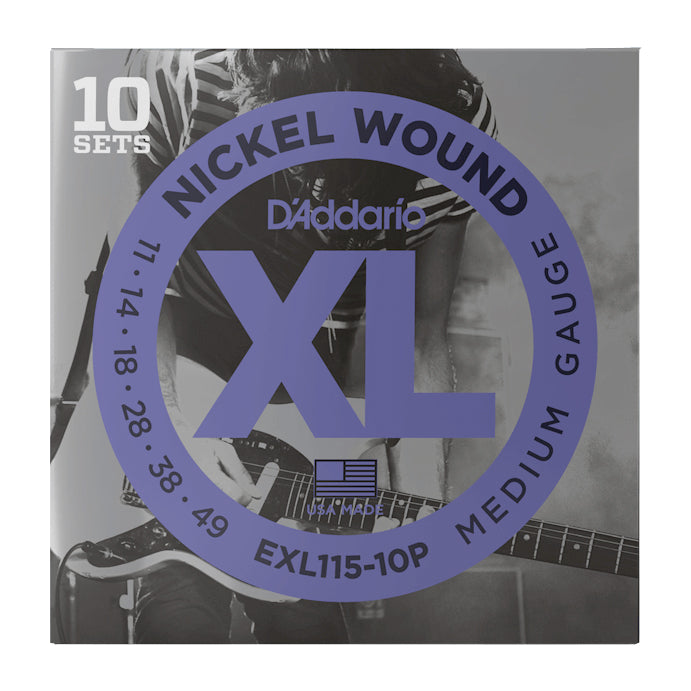 D'Addario EXL115-10P Nickel Wound Medium Gauge 11-49 Electric Guitar Strings 10-Pack - 1