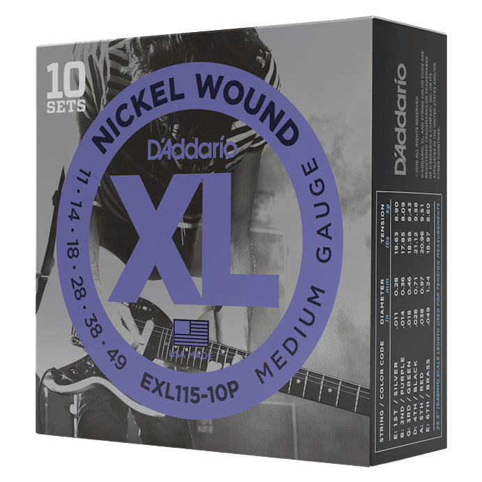 D'Addario EXL115-10P Nickel Wound Medium Gauge 11-49 Electric Guitar Strings 10-Pack - 4