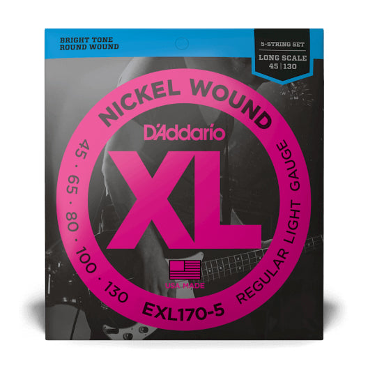 D'Addario EXL170-5 45-130 Regular Light 5-String Long Scale XL Nickel Bass Strings - 1