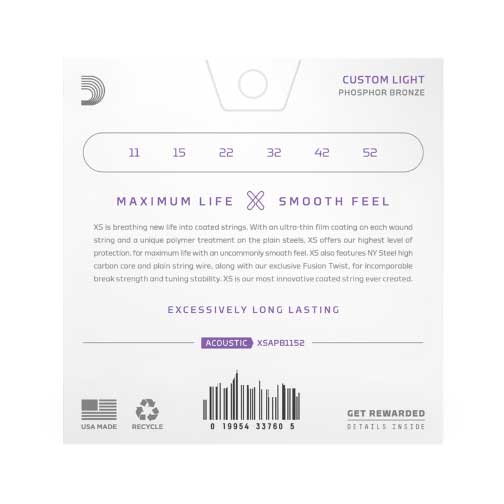 D'Addario XSAPB1152 11-52 Custom Light XS Phosphor Bronze Coated Acoustic Guitar Strings - 2
