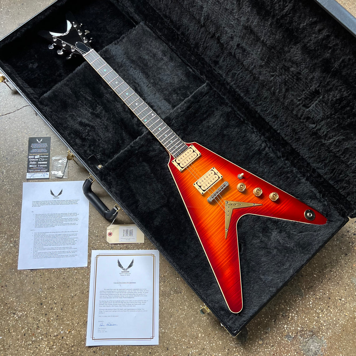 Dean USA Patents Pending V Flame Top 2024 - Trans Cherry Sunburst