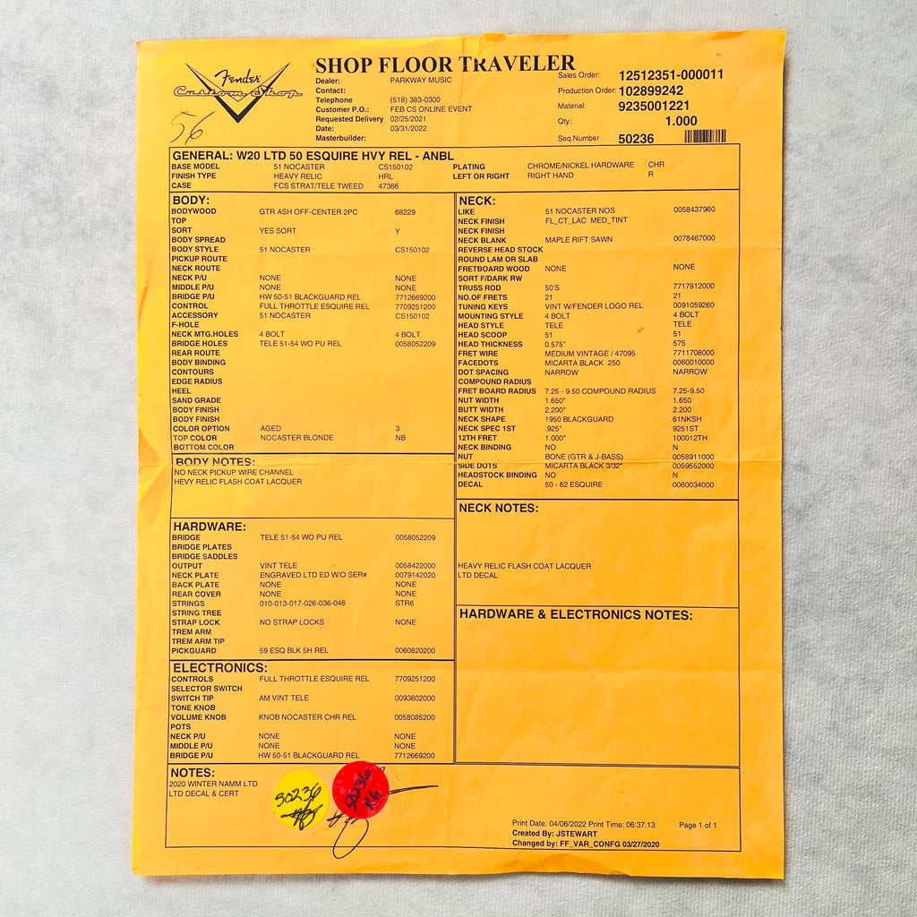 Fender Custom Shop Limited '50s Esquire Heavy Relic Secret Agent 2022 - Aged Nocaster Blonde - 23