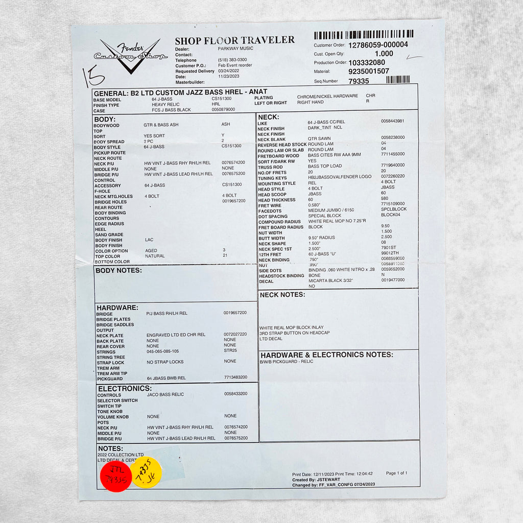 Fender Custom Shop Limited Edition Jazz Bass Heavy Relic 2023 - Aged Natural - 24