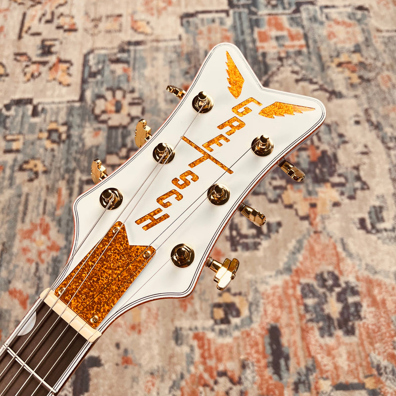 Gretsch Falcon Hollow Body with String-Thru Bigsby - White - Headstock
