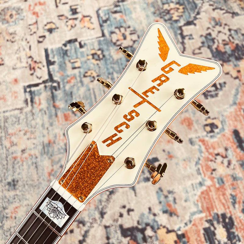 Gretsch G6136-55 Vintage Select Edition '55 Falcon Hollow Body with Cadillac Tailpiece - White Lacquer - Headstock