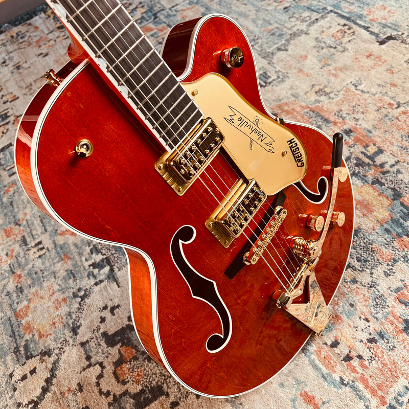 Gretsch Nashville Hollow Body with String-Thru Bigsby and Gold Hardware - Orange Stain - Lifestyle Top Perspective