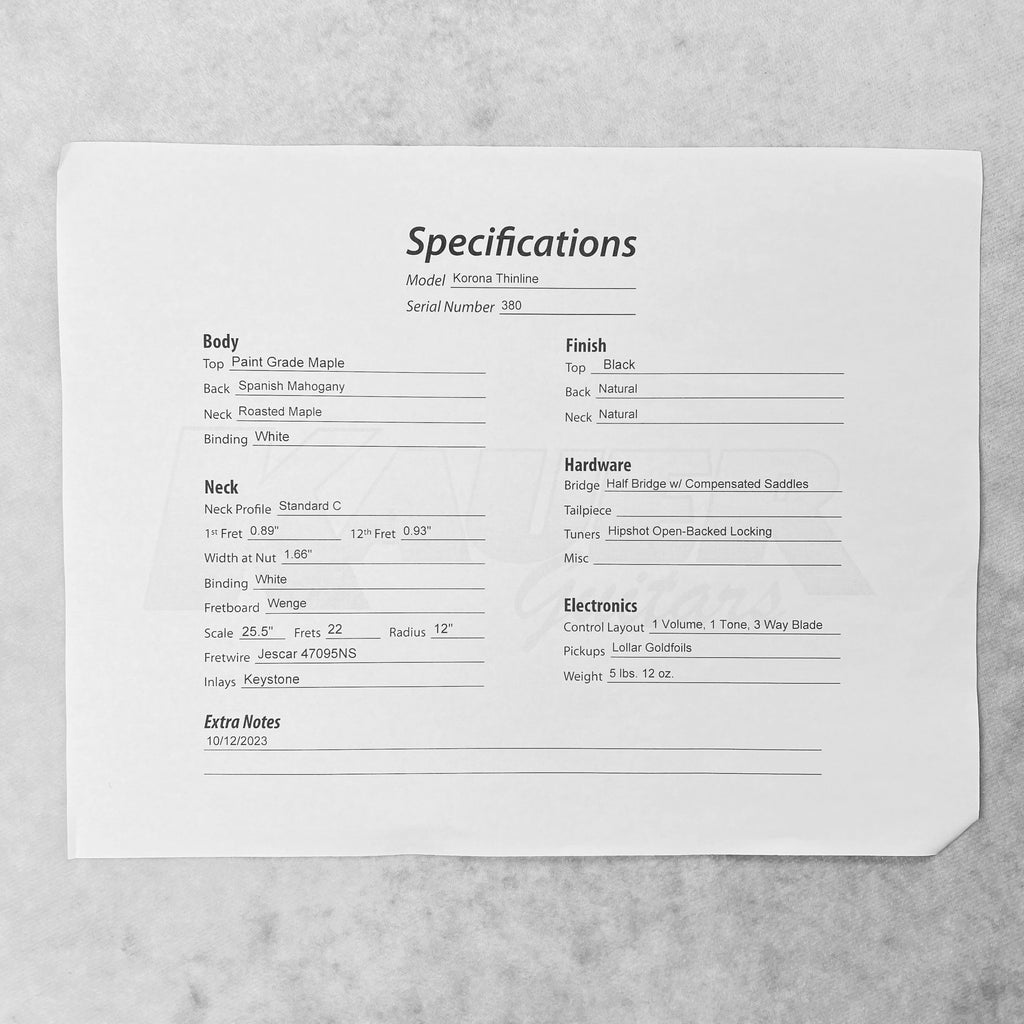 Kauer Korona Thinline Electric Guitar 2023 - Black - 17