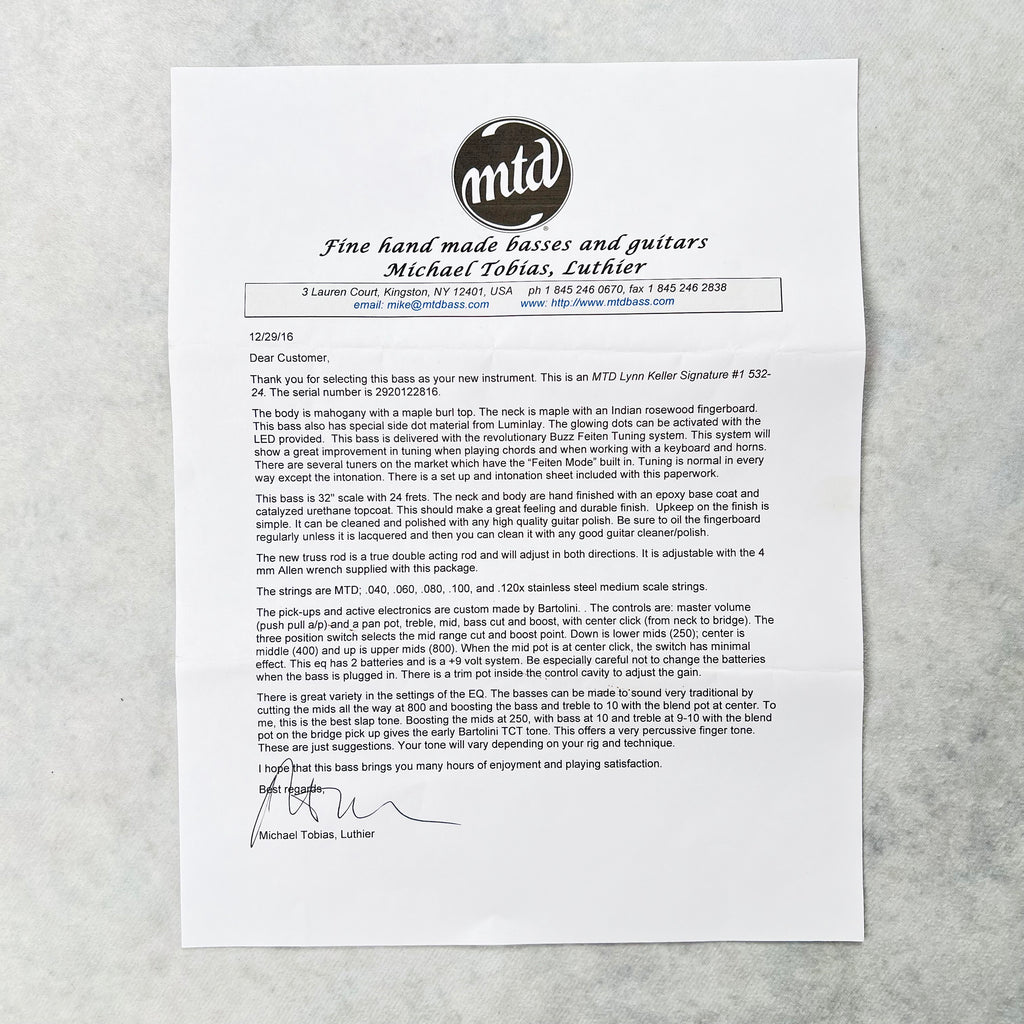 MTD Michael Tobias Design USA Lynn Keller Signature 532-24 5-String Bass 2016 - Red Fade - 19