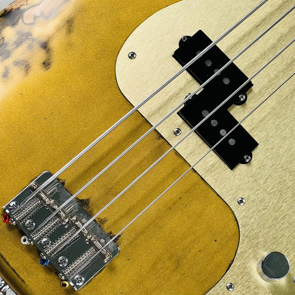 Olinto by La Bella 4-String P Bass 2024 - Carbo Gold Relic - 8