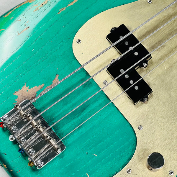 Olinto by La Bella P4 Anodized Guard Relic 4-String Bass 2025 - Arlington Green Metallic - 7