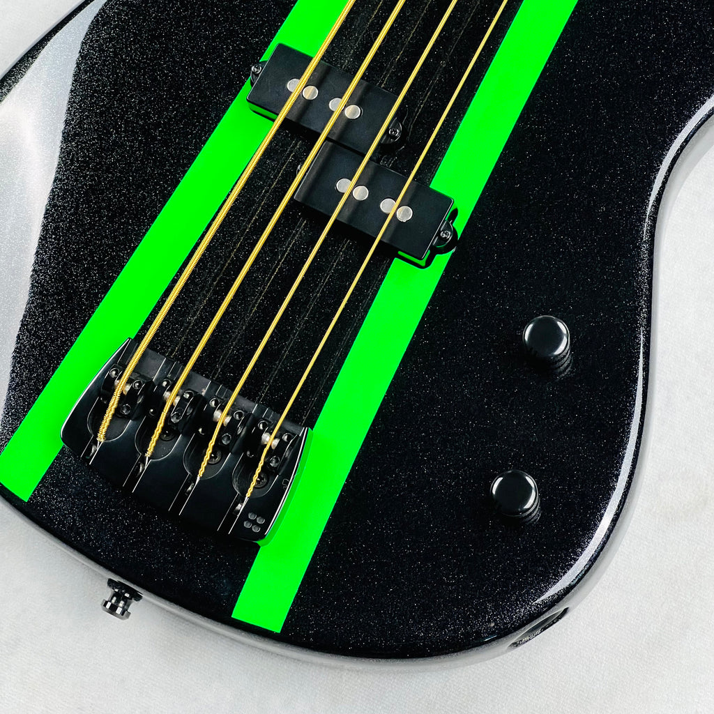 Sandberg California VS Lionel 30" Short Scale 4-String Bass 2024 - Cosmic Black & Green Neon Stripes - 5