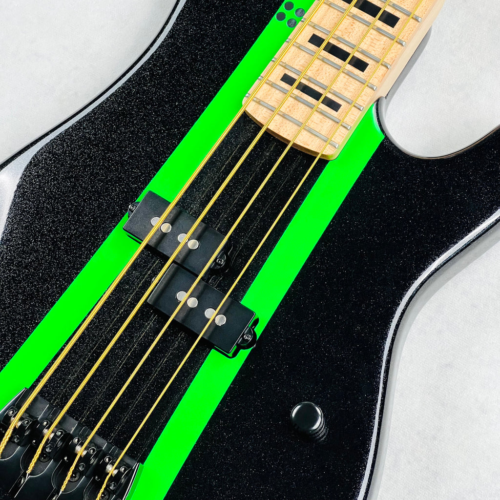 Sandberg California VS Lionel 30" Short Scale 4-String Bass 2024 - Cosmic Black & Green Neon Stripes - 6