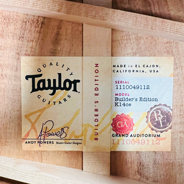 Taylor Builders Edition K14ce Grand Auditorium Koa Acoustic-Electric 2019 - Natural - 9