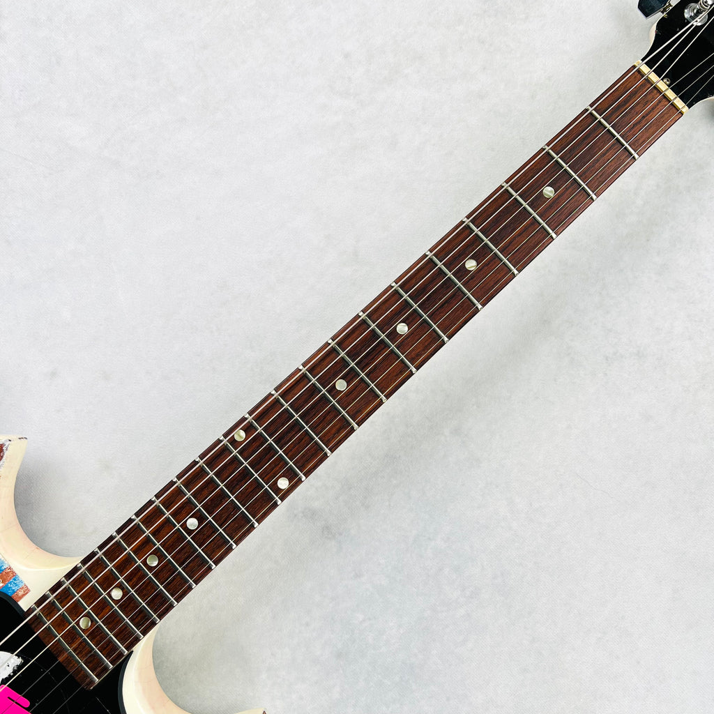 Vintage Gibson Melody Maker Historic Makeovers Joan Jett Replica Electric Guitar - Aged White with Stickers - 11