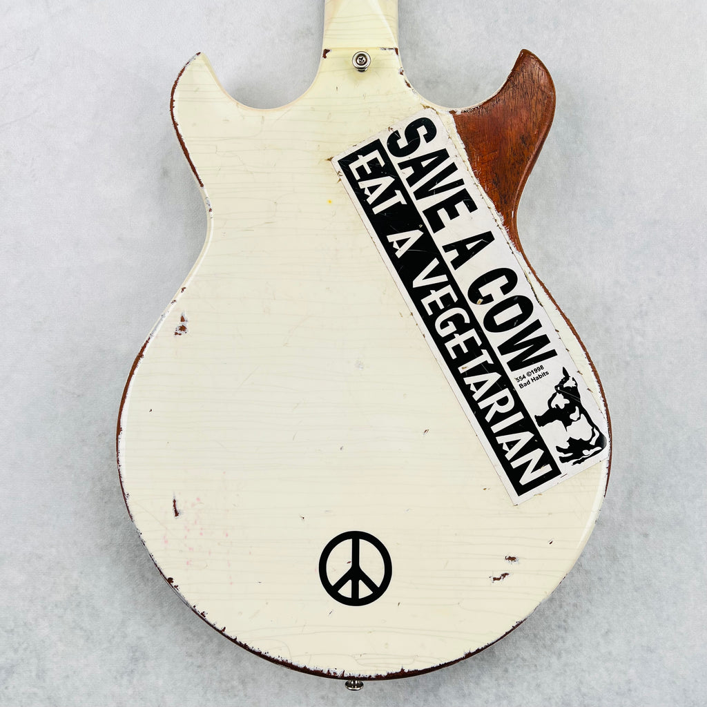 Vintage Gibson Melody Maker Historic Makeovers Joan Jett Replica Electric Guitar - Aged White with Stickers - 13