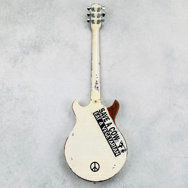 Vintage Gibson Melody Maker Historic Makeovers Joan Jett Replica Electric Guitar - Aged White with Stickers - 14