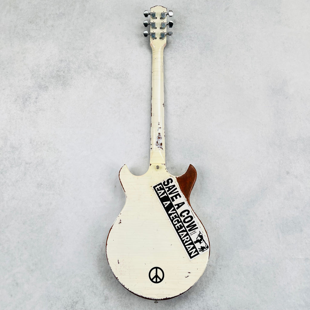 Vintage Gibson Melody Maker Historic Makeovers Joan Jett Replica Electric Guitar - Aged White with Stickers - 14