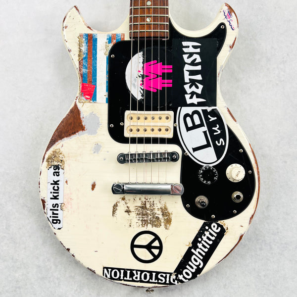 Vintage Gibson Melody Maker Historic Makeovers Joan Jett Replica Electric Guitar - Aged White with Stickers - 1