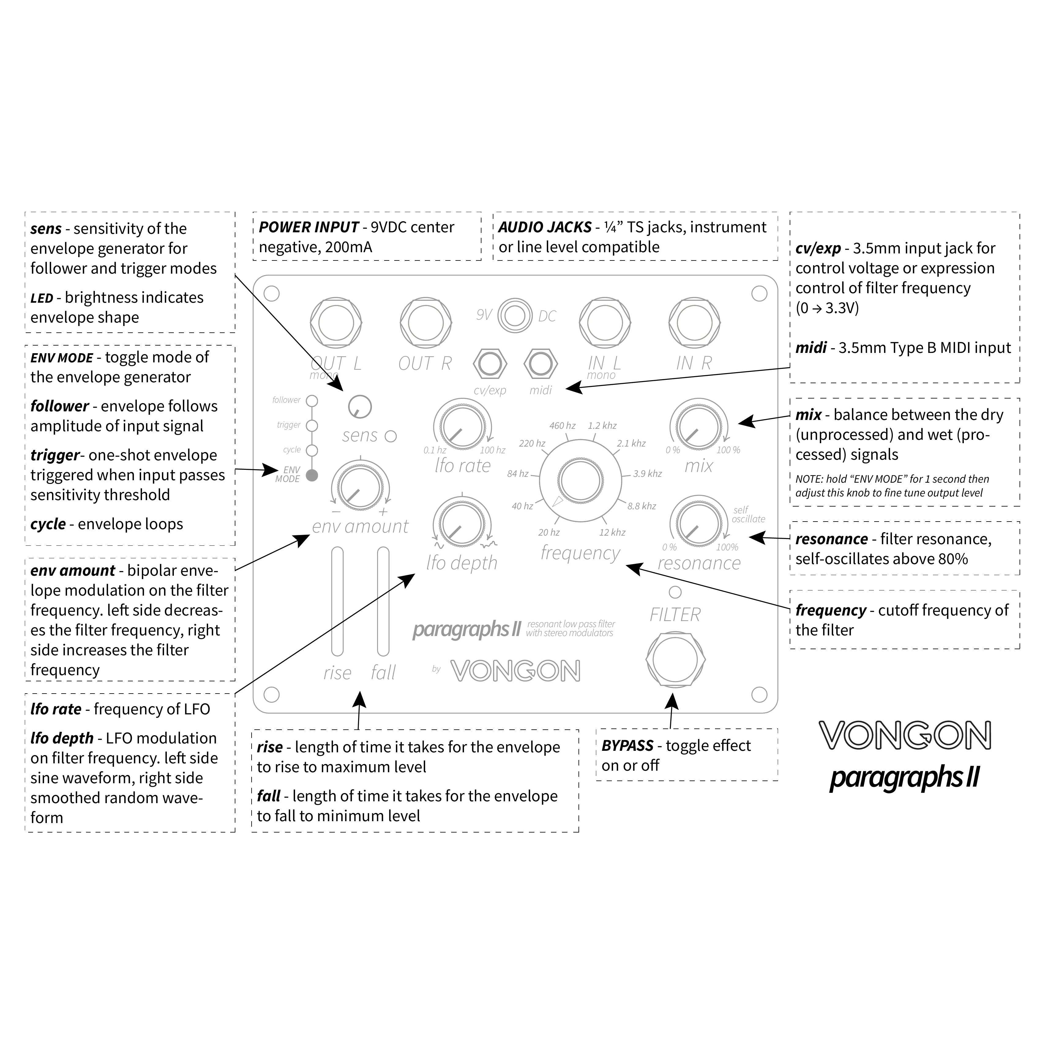Vongon Paragraphs II Stereo Resonant Filter Pedal | Tone Wolf